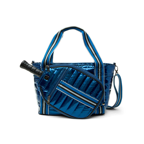 Think Royln-Ace of the Court | Navy Glossy Patent Pickleball Bag-Pink Dot Styles