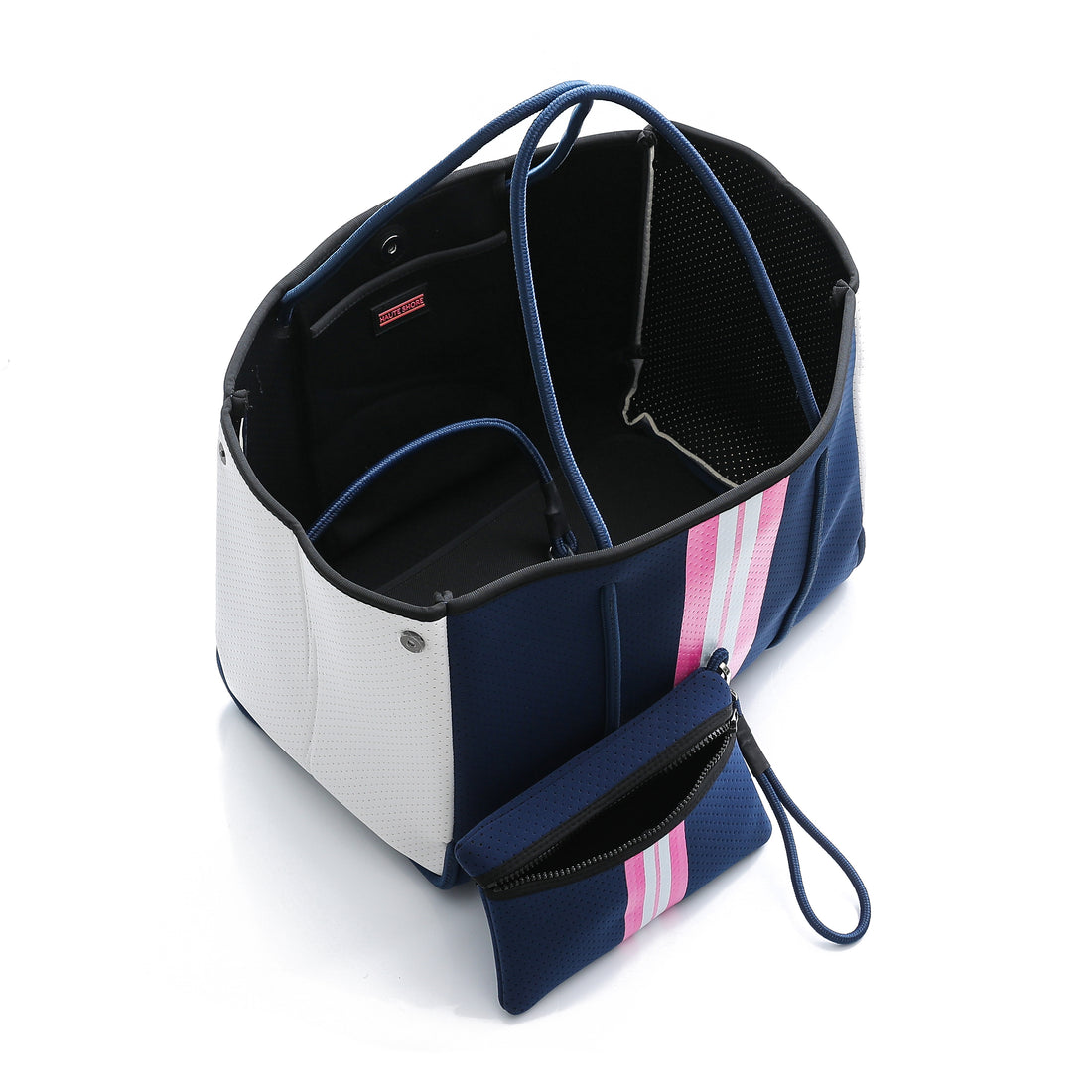 Haute Shore | Navy Neoprene Tote w/ Pink Stripe - Beach Haute Shore | Navy Neoprene Tote w/ Pink Stripe - Beach