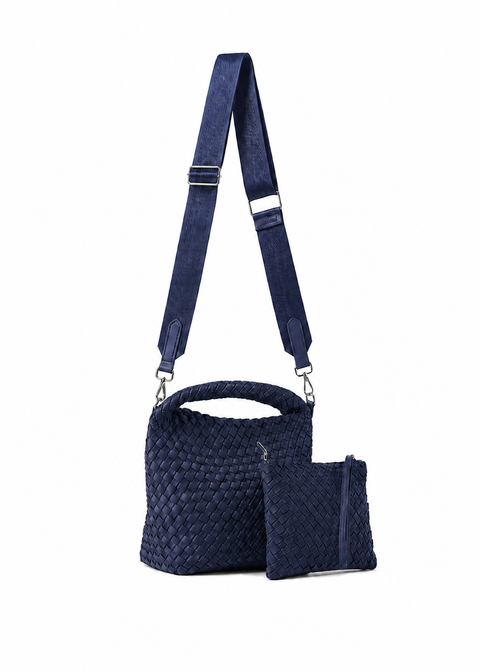 Shelly Navy I Woven Bucket Bag