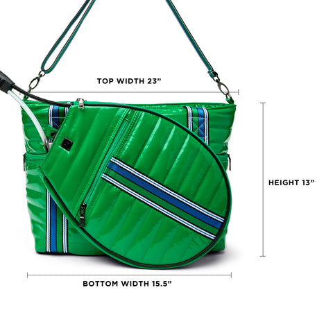Think Royln-Love all Tennis Bag| Green Patent (Blue/Green Stripe)-Pink Dot Styles