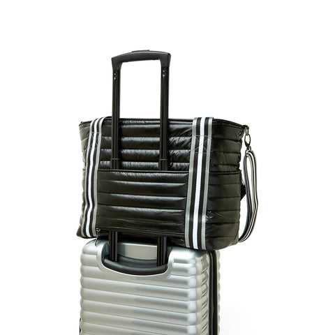 Love all Tennis Bag| Black Patent (Black/White/Gray Stripe)