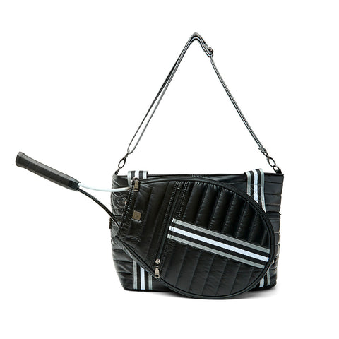 Love all Tennis Bag| Black Patent (Black/White/Gray Stripe)