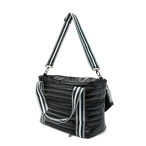 Love all Tennis Bag| Black Patent (Black/White/Gray Stripe)