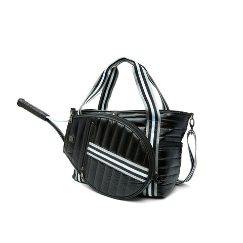Love all Tennis Bag| Black Patent (Black/White/Gray Stripe)