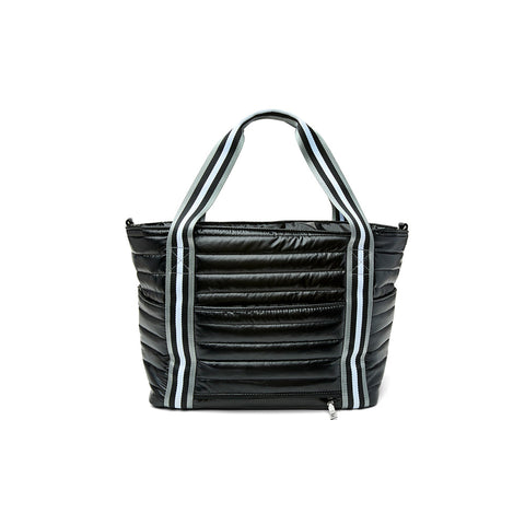 Love all Tennis Bag| Black Patent (Black/White/Gray Stripe)