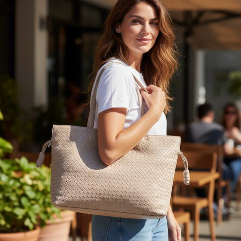Reese Fawn| Vegan Leather Woven Tote