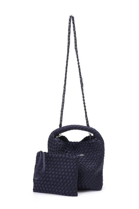 Shelly Navy I Woven Bucket Bag