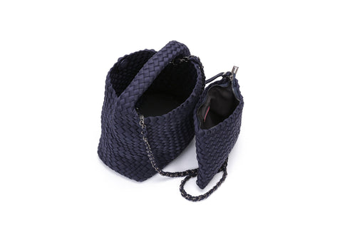 Shelly Navy I Woven Bucket Bag