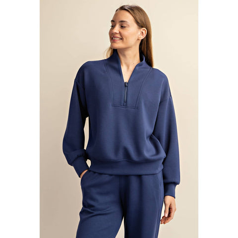 Rae Mode-MODAL SCUBA LUXE HALF ZIP JACKET: Smoky Navy / S-M-L(2-2-2)-Pink Dot Styles