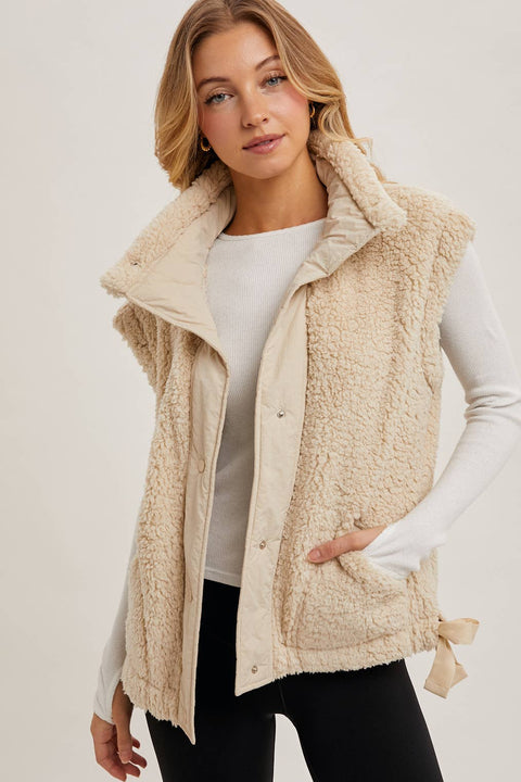Fleece Sherpa Mock Neck Vest