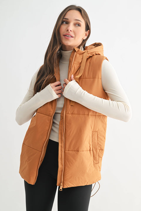 Mono B-Longline High Neck Padded Vest: OLIVE / S:M:L (1:1:1)-Pink Dot Styles