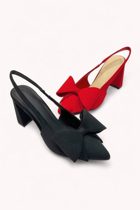 Bow Detail Slingback Block Heels: Black Only