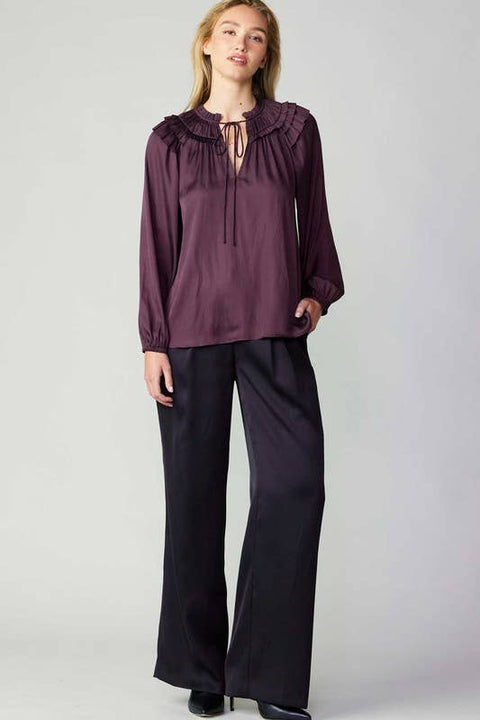 Shoulder Ruffled Detail Blouse: Midnight Plum
