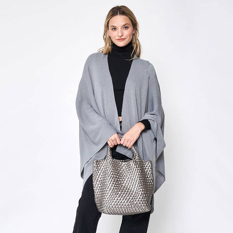 Fashion City-Solid Ruana with Shoulder Strap: DPK / One Size-Pink Dot Styles