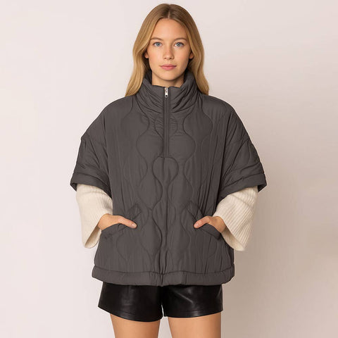 Quilted Puffer Pullover Poncho