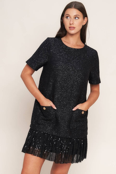 Black Sparkle Tweed Dress