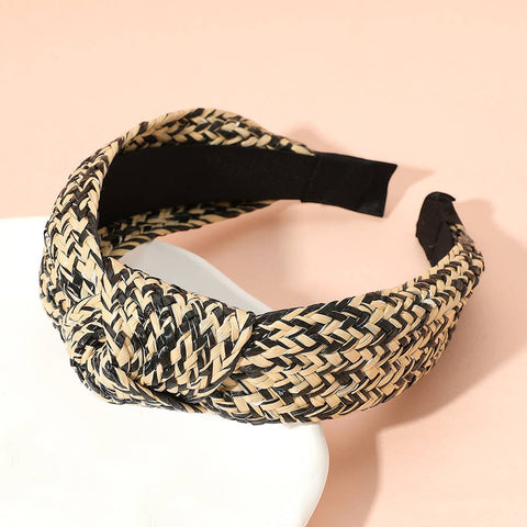 Raffia Weave Knot Headband: FUCHSIA