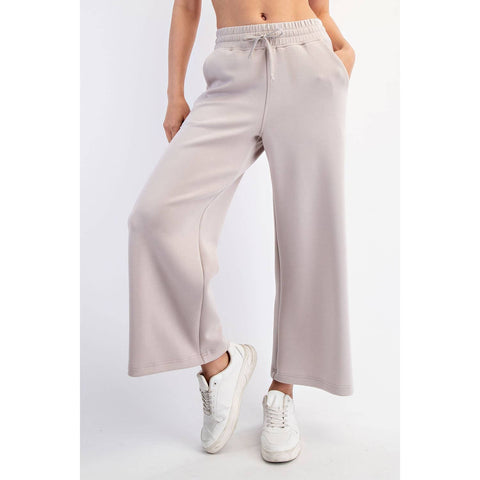 Rae Mode-Modal Luxe Scuba Cropped Wide Pants: Mocha Cream-Pink Dot Styles