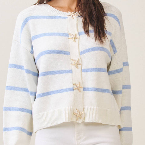 Able-Starfish button striped cardigan-Pink Dot Styles