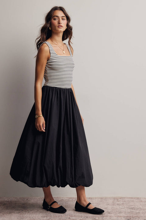 Mixed Media Bubble Midi Dress