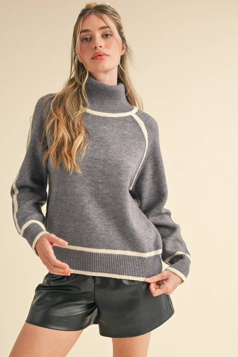 Contrast Trim Turtleneck Sweater