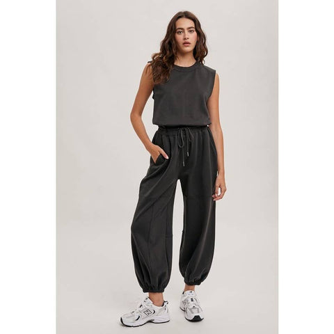 STYLE USA-Sleeveless Knit Jumpsuit-Pink Dot Styles
