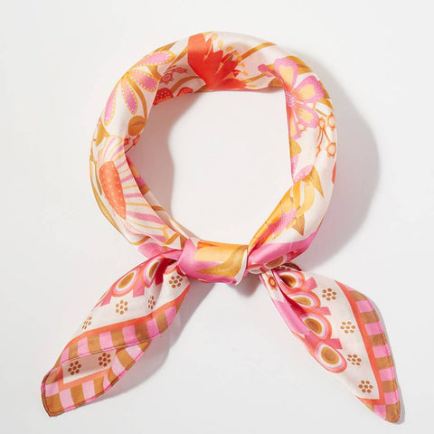 Retro Floral Print Square Bandana Scarf: Pink