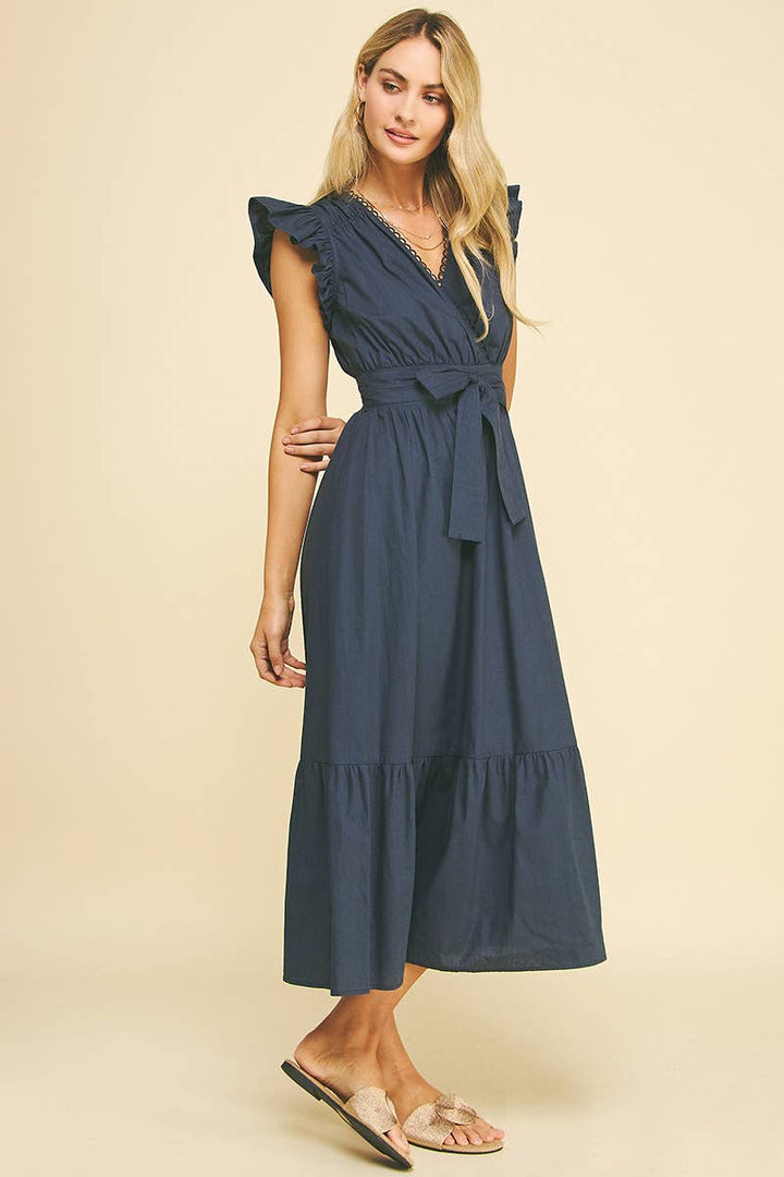 PINCH-Deep Navy Eyelet Detail Midi Dress-Pink Dot Styles