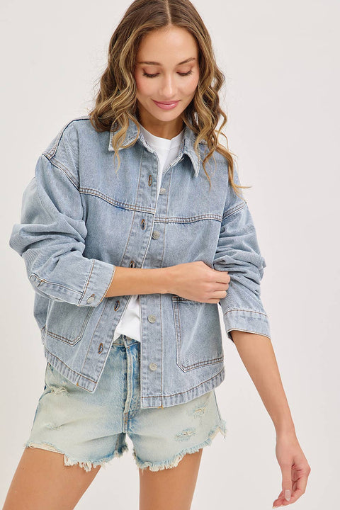 Washed Denim Jacket with Patch Pockets