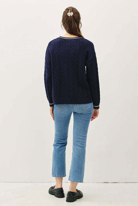 Navy Chunky Cable Knit Sweater