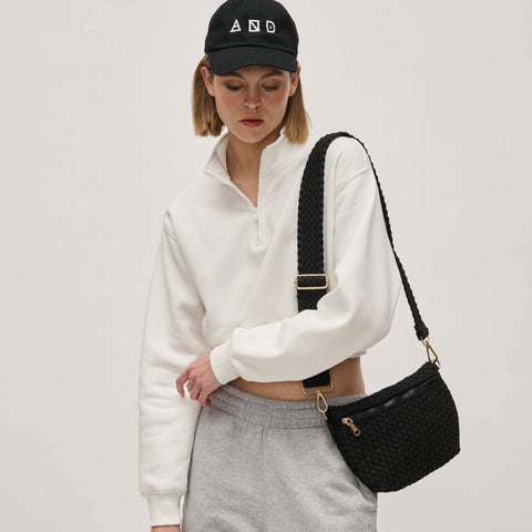 Sol and Selene-Ethereal   Woven Sustainable Crossbody: Black-Pink Dot Styles