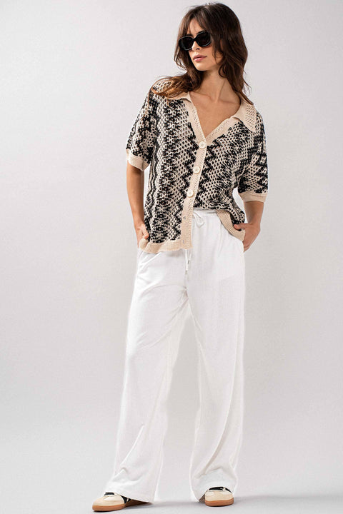 Urban Daizy-Wide-Leg Drawstring Linen-Blend Pants: White (FINAL SALE)-Pink Dot Styles