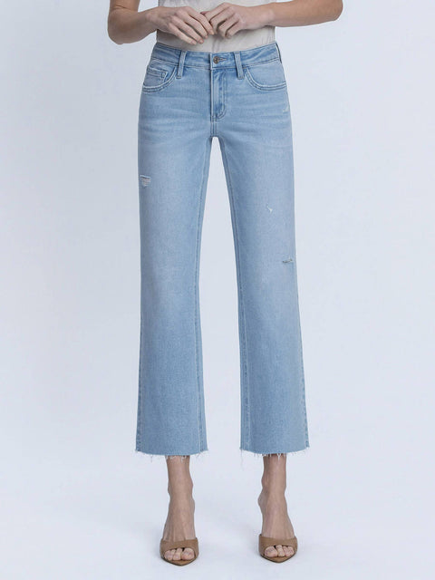 Light Wash Mid Rise Straight Jeans