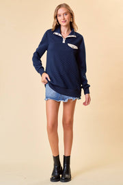 Doe and Rae-Diamond Pattern Pullover: Navy-Pink Dot Styles