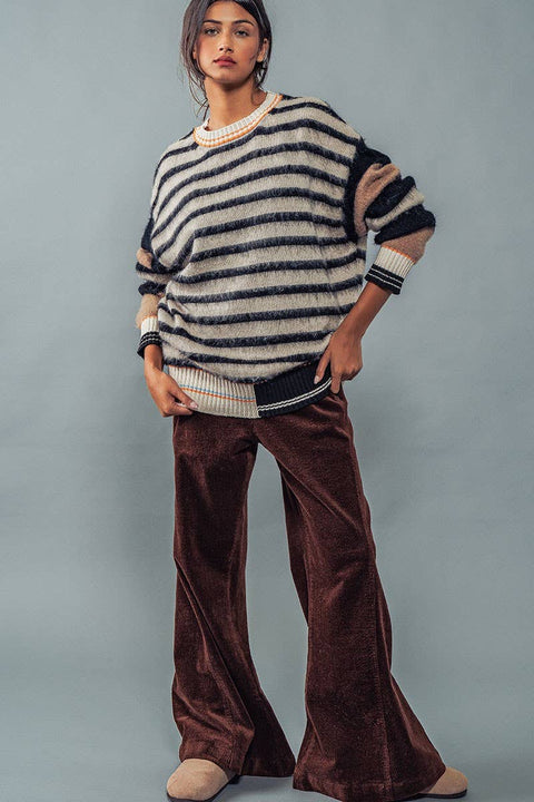 Urban Daizy-Striped Fuzzy Pullover : Multi / S-2/M-2/L-2-Pink Dot Styles