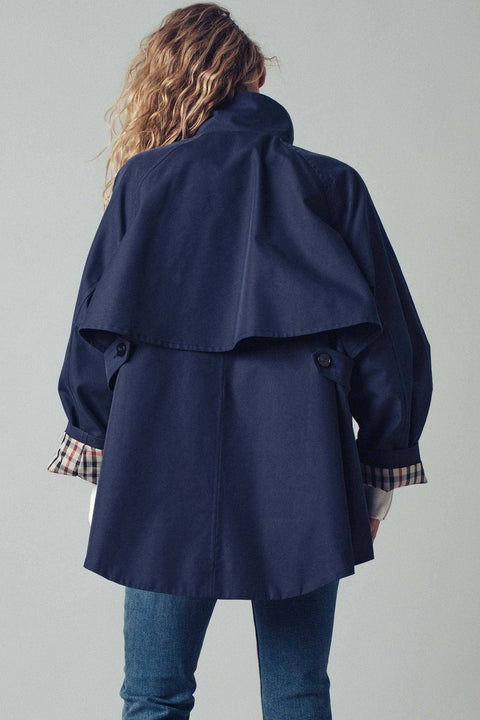 Modern A-Line Trench Jacket: Navy