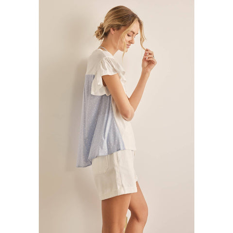 in february-T-Shirt with Ruffled Sleeve with Polka Dot Back-Pink Dot Styles
