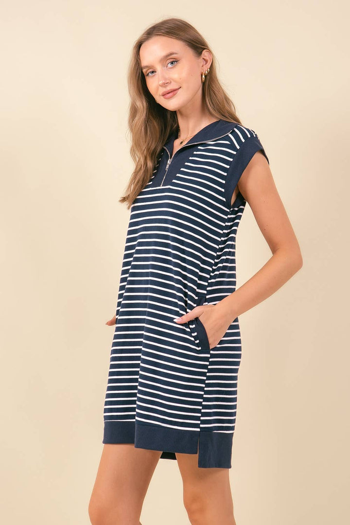 Doe and Rae-Striped French Terry Dress-Pink Dot Styles