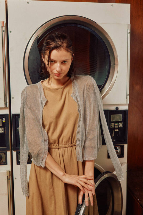 Metallic Open Front Cardigan