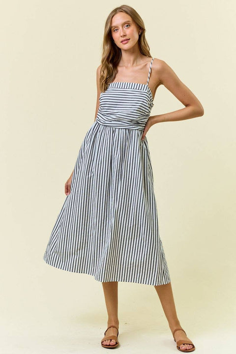 Doe and Rae-White & Black Stripe Midi Dress-Pink Dot Styles