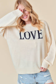 Doe and Rae-LOVE Embroidery Sweater-Pink Dot Styles