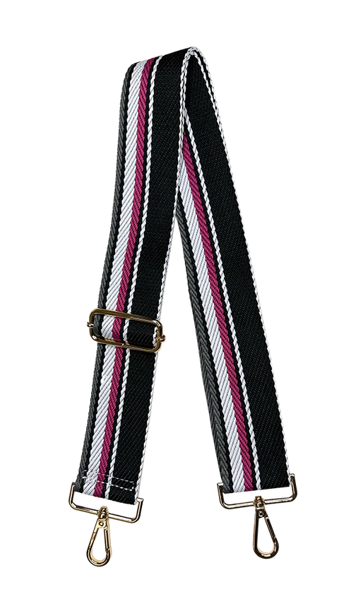 AHDORNED-Black | Multi Stripe Web Crossbody Strap-Pink Dot Styles