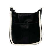 AHDORNED-Black Vegan Crossbody | Sherpa Trim w/ Shoulder Strap (Final Sale)-Pink Dot Styles