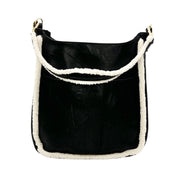 AHDORNED-Black Vegan Crossbody | Sherpa Trim w/ Shoulder Strap (Final Sale)-Pink Dot Styles
