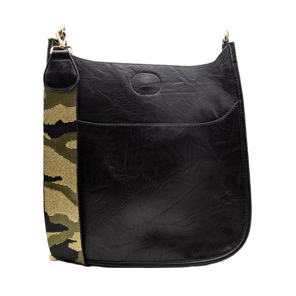 Ahdorned Black Vegan Messenger Crossbody w/ Camo Guitar Strap