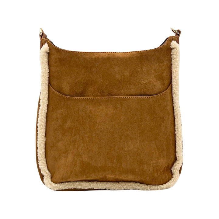 AHDORNED-Camel Sherpa Trim Microsuede Crossbody w/2 Straps (Final Sale)-Pink Dot Styles