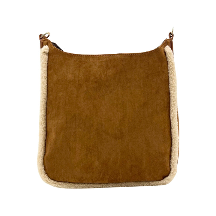 AHDORNED-Camel Sherpa Trim Microsuede Crossbody w/2 Straps (Final Sale)-Pink Dot Styles