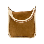 AHDORNED-Camel Sherpa Trim Microsuede Crossbody w/2 Straps (Final Sale)-Pink Dot Styles