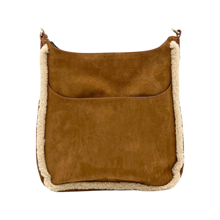AHDORNED-Camel Sherpa Trim Microsuede Crossbody w/2 Straps (Final Sale)-Pink Dot Styles