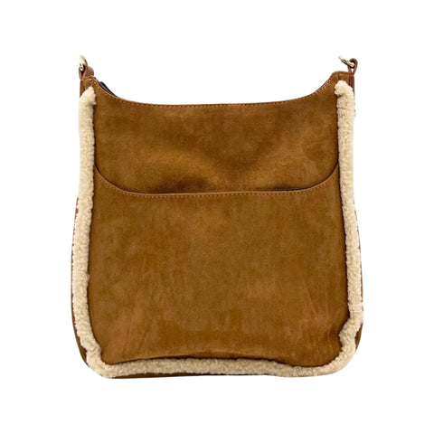 AHDORNED-Camel Sherpa Trim Microsuede Crossbody w/2 Straps (Final Sale)-Pink Dot Styles